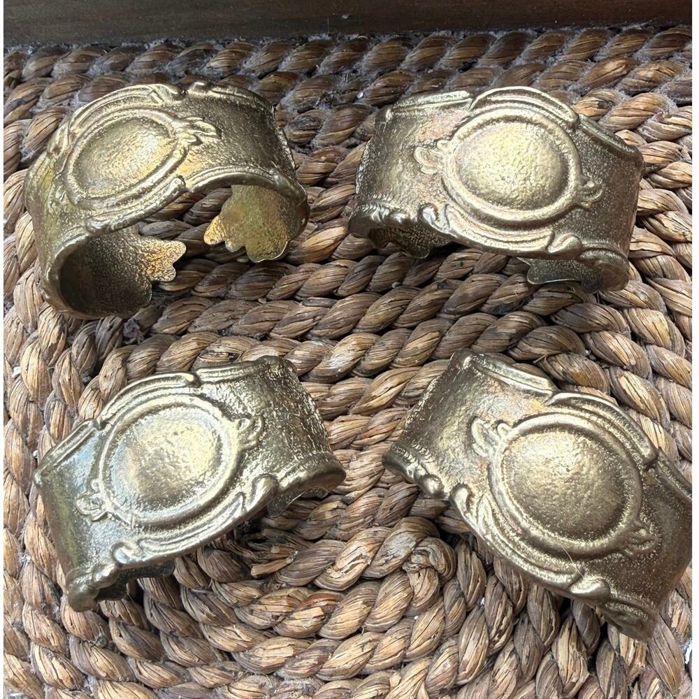 Ornate Vintage Brass Napkin Rings - Set of 4